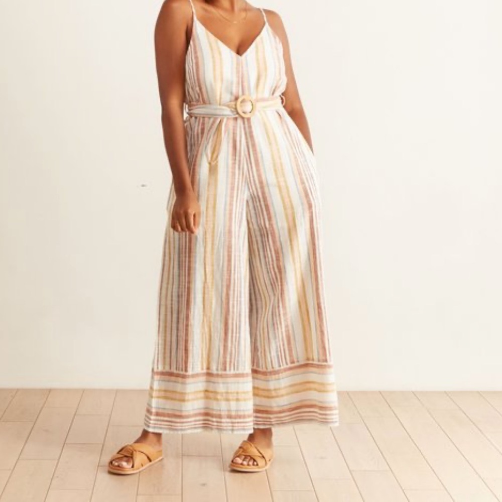 Cleobella Melody Striped Jumpsuit in Cream and Tan